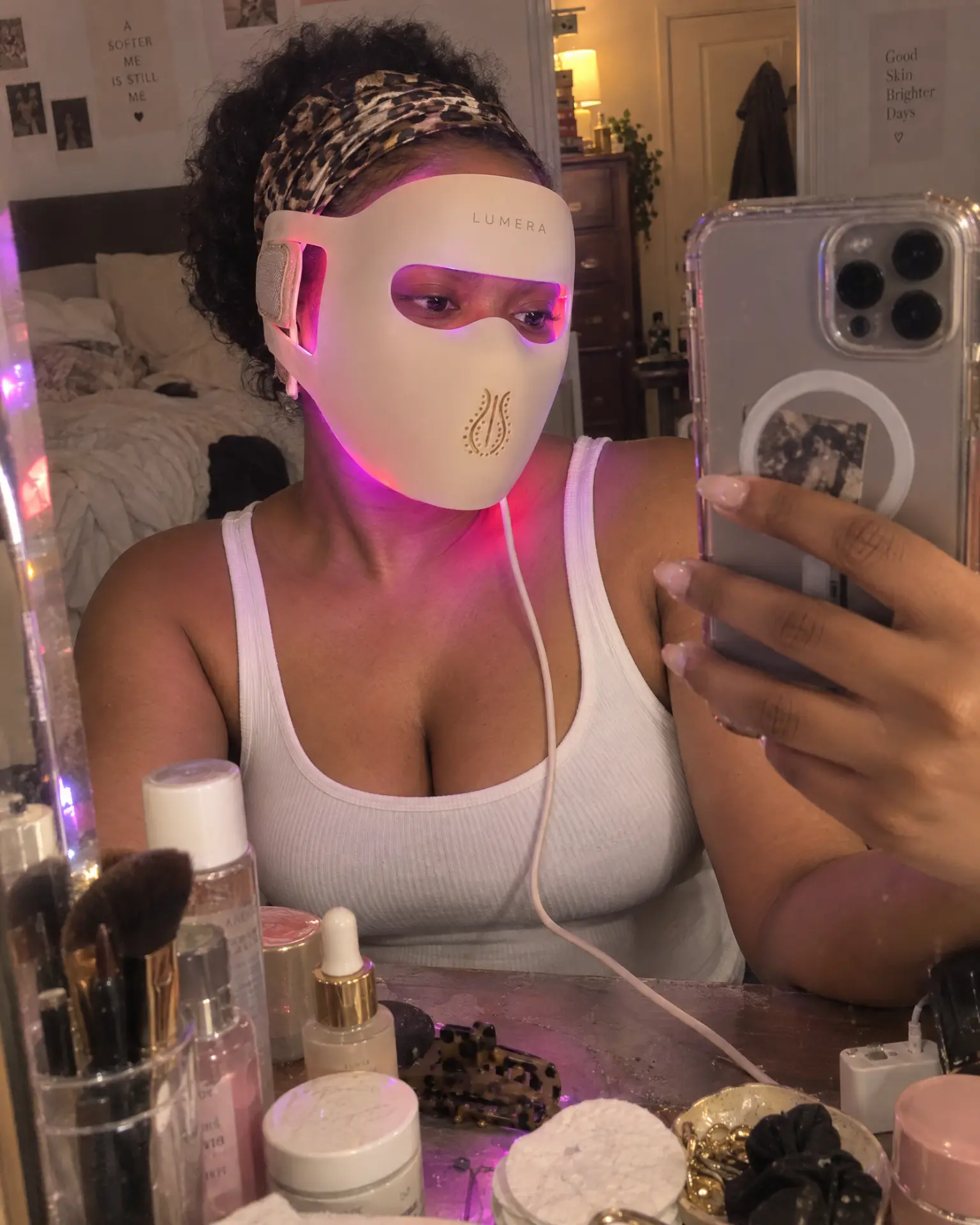 Nia J. using the mask