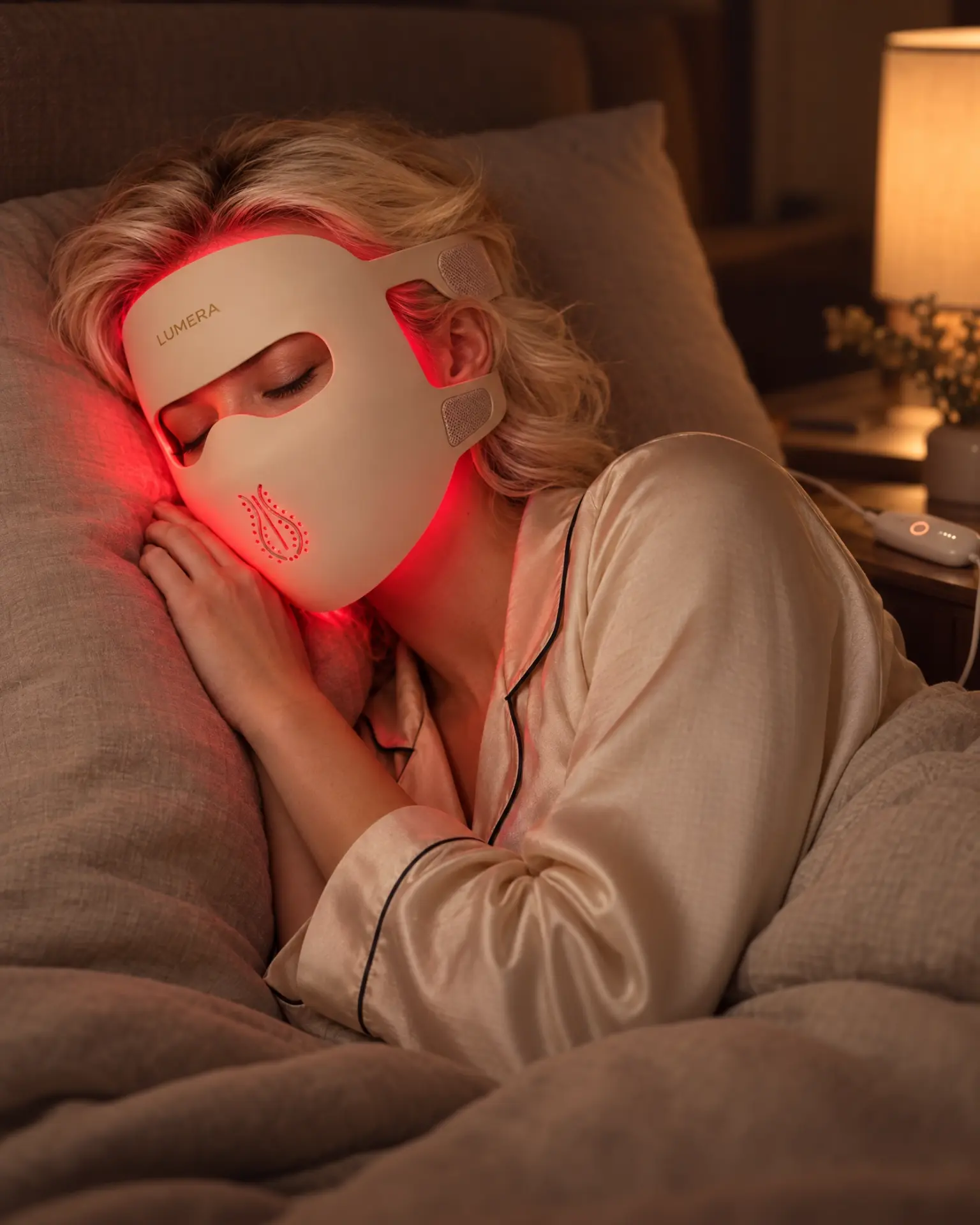 Woman relaxing with the Glow 4D mask